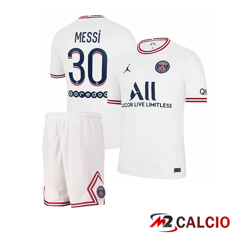 Maglia Jordan Paris PSG (Messi 30) Bambino Quattro Bianco 2021/2022