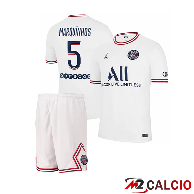 Maglia Jordan Paris PSG (Marquinhos 5) Bambino Quattro Bianco 2021/2022