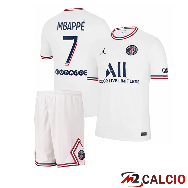 Maglia Jordan Paris PSG (Mbappé 7) Bambino Quattro Bianco 2021/2022