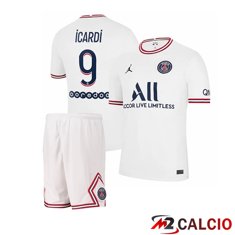 Maglia Jordan Paris PSG (Icardi 9) Bambino Quattro Bianco 2021/2022