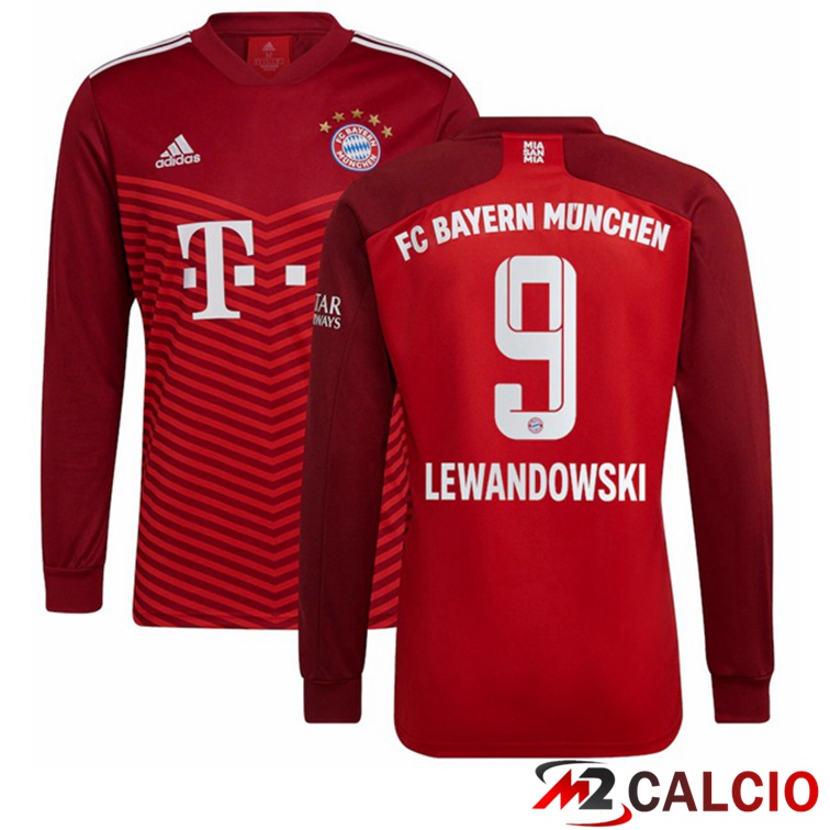 Maglia Bayern Monaco (Lewandowski 9) Manica Lunga Prima Rosso 2021/22