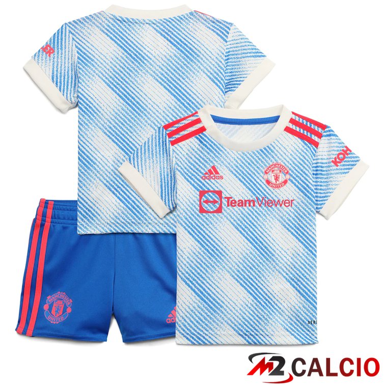 Maglie Calcio Manchester United Bambino Seconda Blu/Bianco 2021/2022