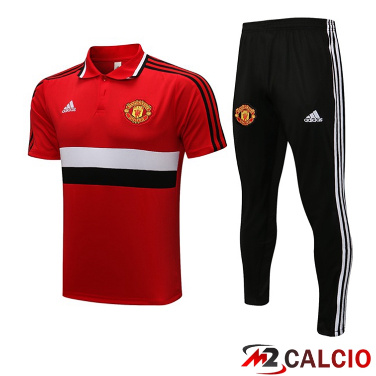 Maglia Polo Manchester United + Pantaloni Rosso Bianco 2021/2022
