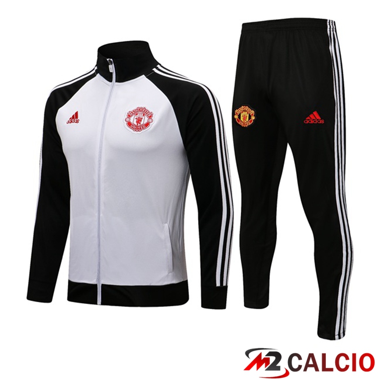Insieme Tuta Calcio - Giacca Manchester United Bianco Nero 2021/2022