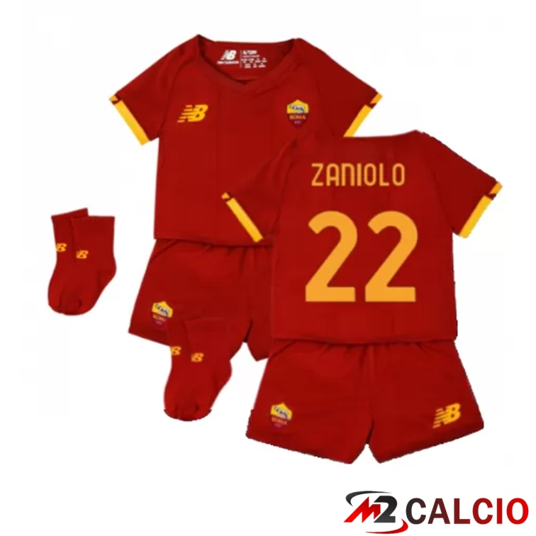 Maglie Calcio AS Roma（ZANIOLO 22）Bambino Prima Rosso 2021/2022