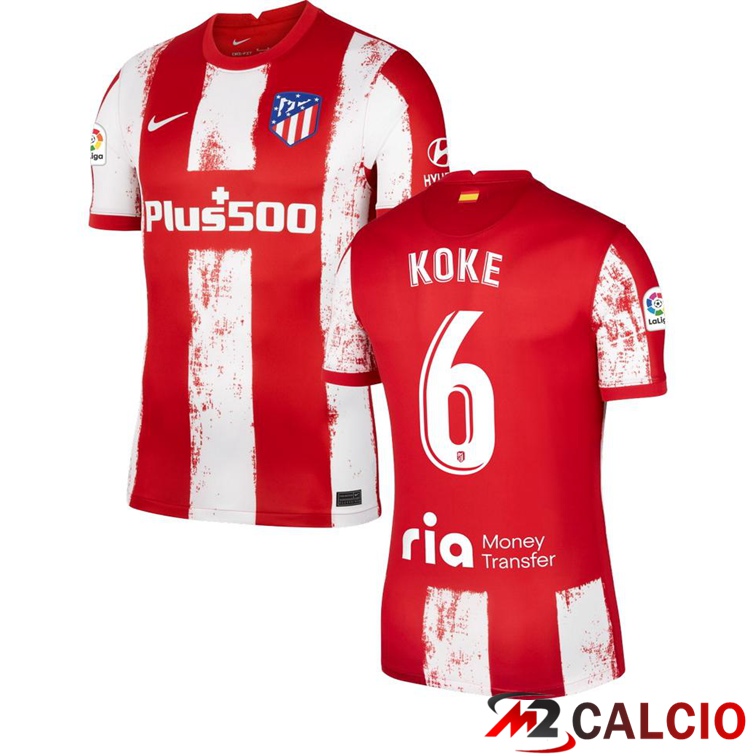 Maglia Atletico Madrid (KOKE 6) Prima Rosso/Bianco 2021/2022