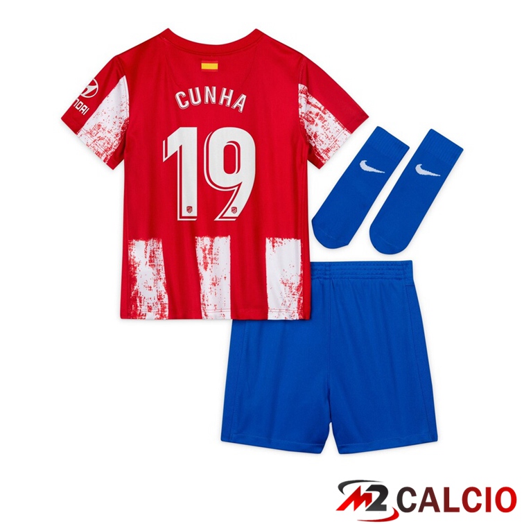 Maglia Atletico Madrid (Cunha 19) Bambino Prima Rosso/Bianco 2021/2022