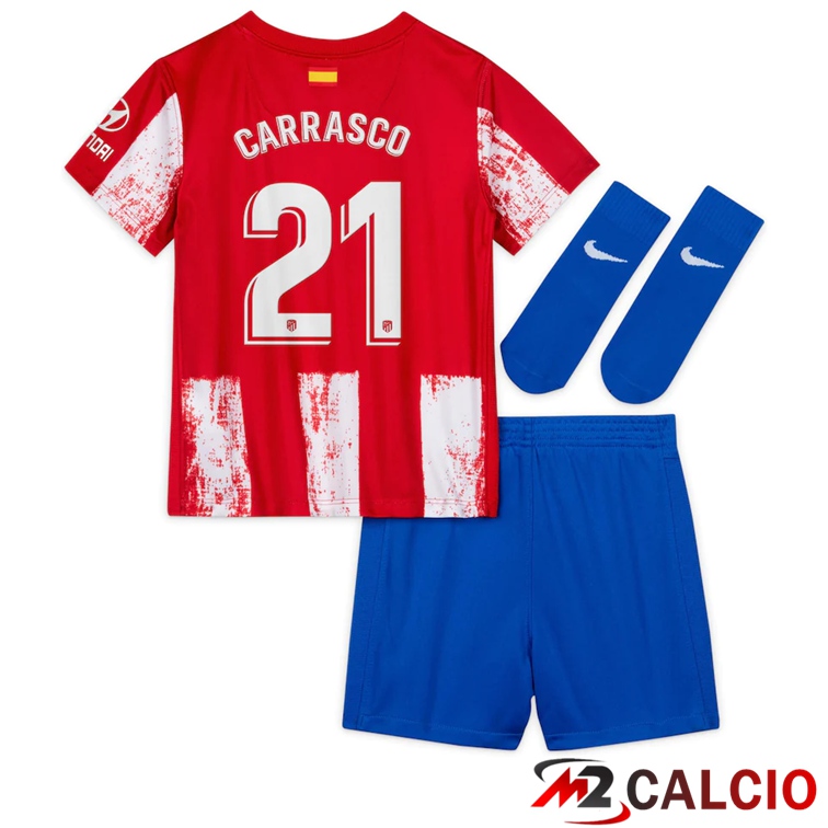 Maglia Atletico Madrid (CARRASCO 21) Bambino Prima Rosso/Bianco 2021/2022