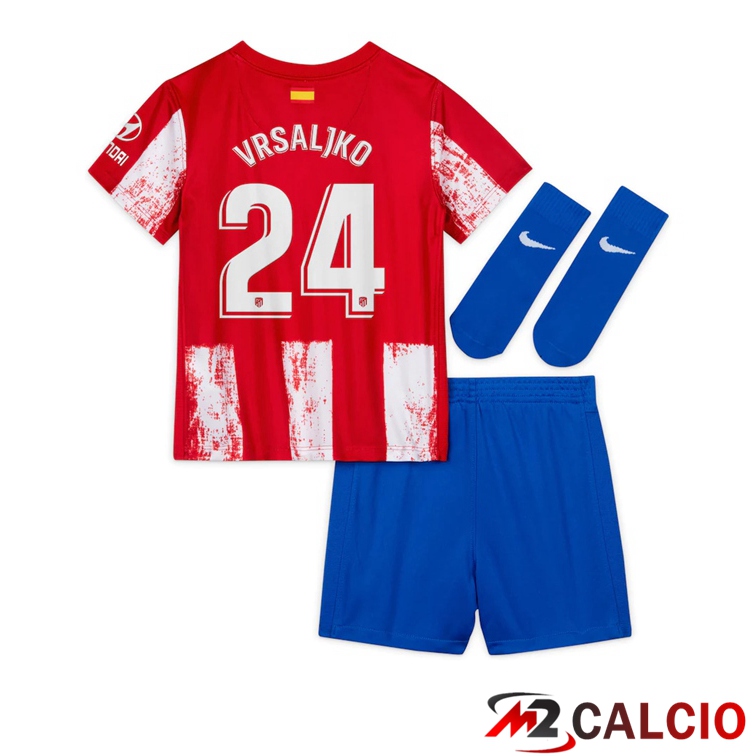 Maglia Atletico Madrid (Vrsaljko 24) Bambino Prima Rosso/Bianco 2021/2022