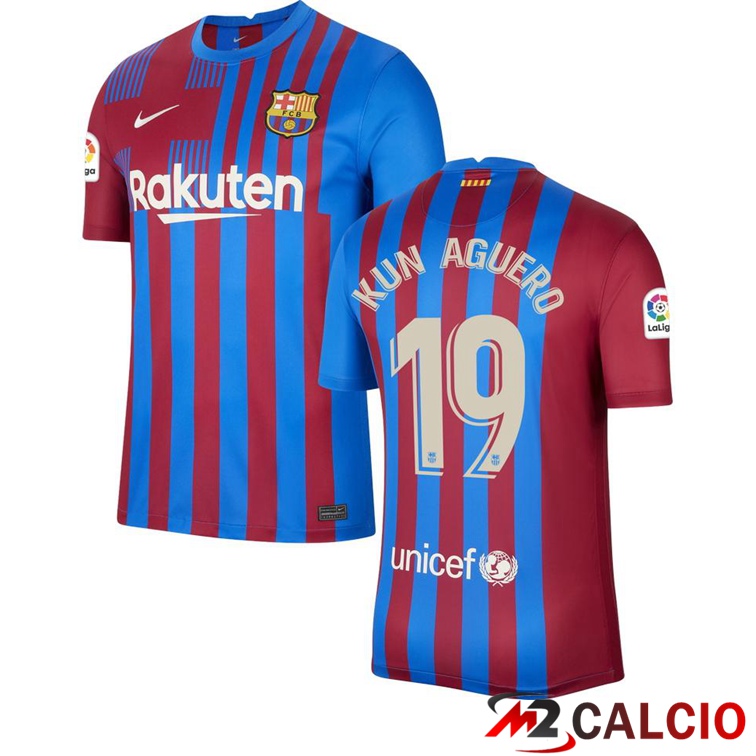 Maglia FC Barcellona (KUN AGUERO 19) Prima Rosso/Blu 2021/2022