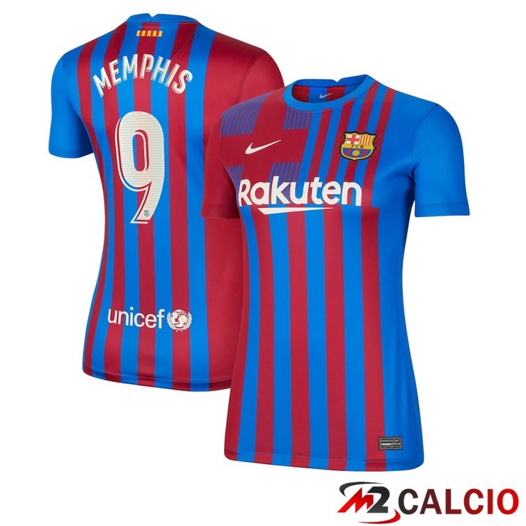 Maglia FC Barcellona (MEMPHIS 9) Donna Prima Rosso/Blu 2021/2022