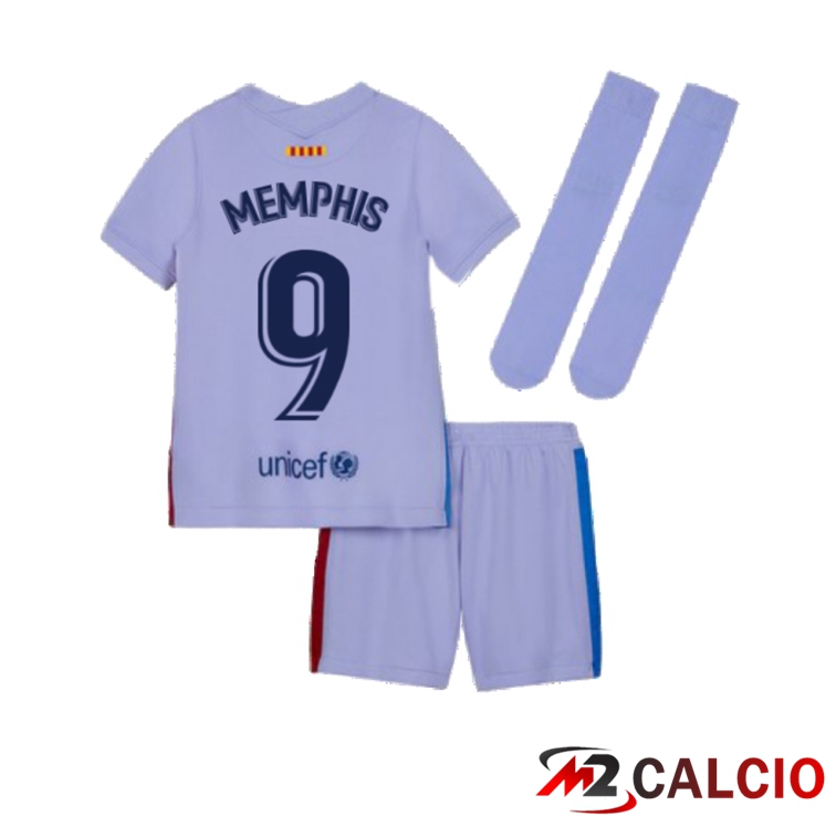Maglia FC Barcellona (MEMPHIS 9) Bambino Seconda Viola 2021/2022