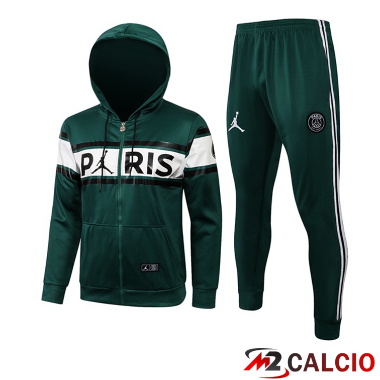 Giacca Con Cappuccio Tuta Jordan PSG Verde Bianco 2021/2022