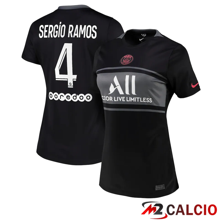 Maglia Paris PSG（Sergio Ramos 4）Donna Terza Nero 2021/2022