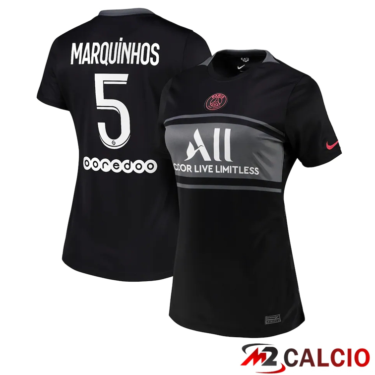 Maglia Paris PSG（Marquinhos 5）Donna Terza Nero 2021/2022