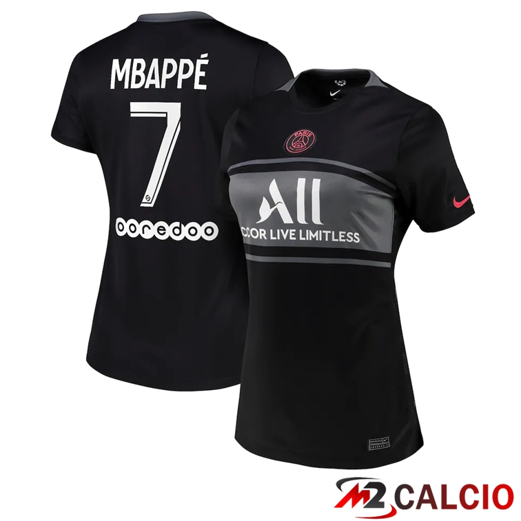 Maglia Paris PSG（Mbappé 7）Donna Terza Nero 2021/2022