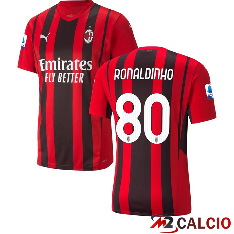 Maglia AC Milan（RONALDINHO 80）Prima Rosso/Nero 2021/2022