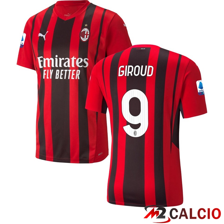Maglia AC Milan（GIROUD 9）Prima Rosso/Nero 2021/2022