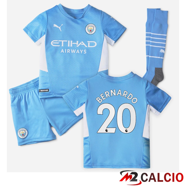 Maglia Manchester City (Bernardo 20) Bambino Prima Azzurro 2021/2022