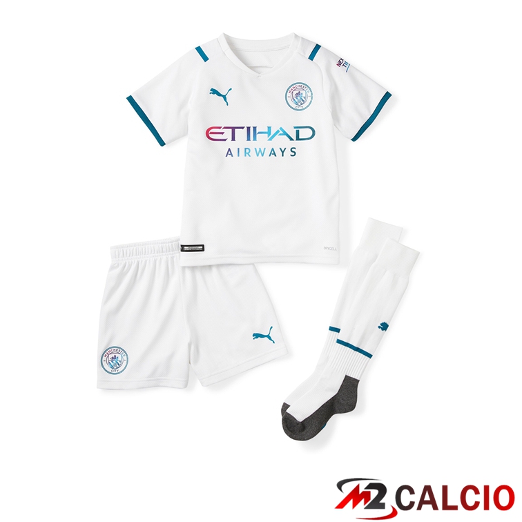 Maglie Calcio Manchester City Bambino Seconda Bianco 2021/2022