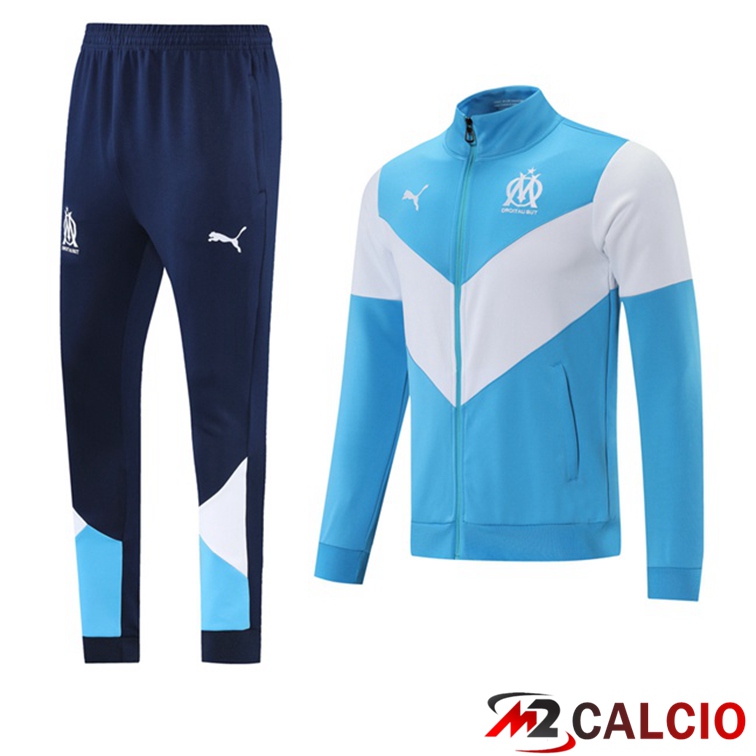Insieme Tuta Calcio - Giacca Marsiglia OM Blu Bianco 2021/2022
