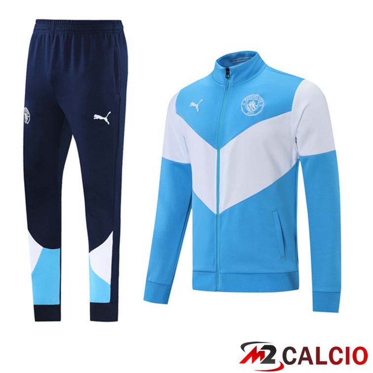 Insieme Tuta Calcio - Giacca Manchester City Blu Bianco 2021/2022