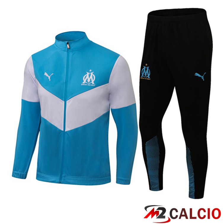Insieme Tuta Calcio - Giacca Marsiglia OM Blu Bianco 2021/2022