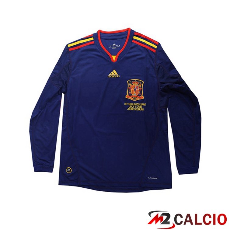 Maglie Calcio Spagna Retro Seconda Manica Lunga Blu 2010