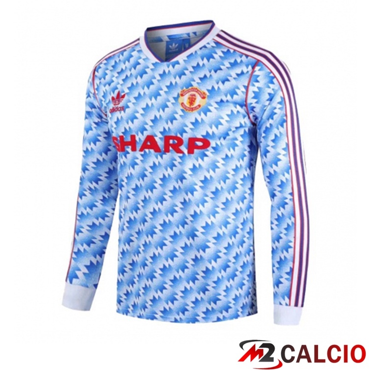 Maglie Calcio Manchester United Retro Seconda Manica Lunga Blu 1990-1992